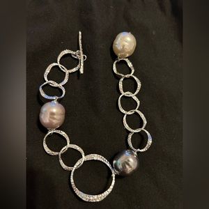 Hammered Silver & Stone Bracelet